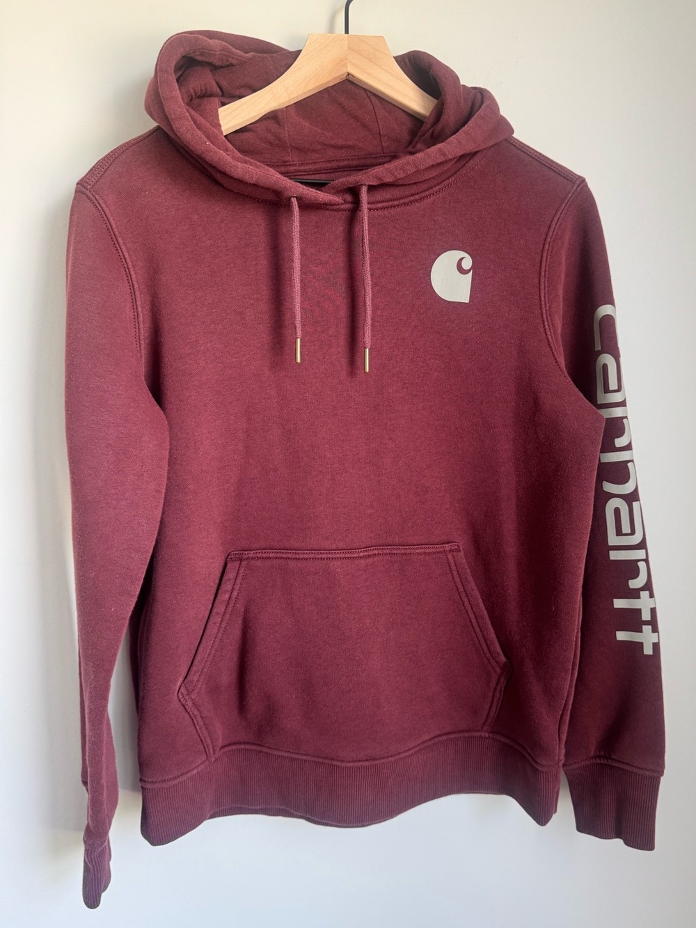 Carhartt Burgundy Maroon Sleeve Logo Graphic Pullover Hoodie